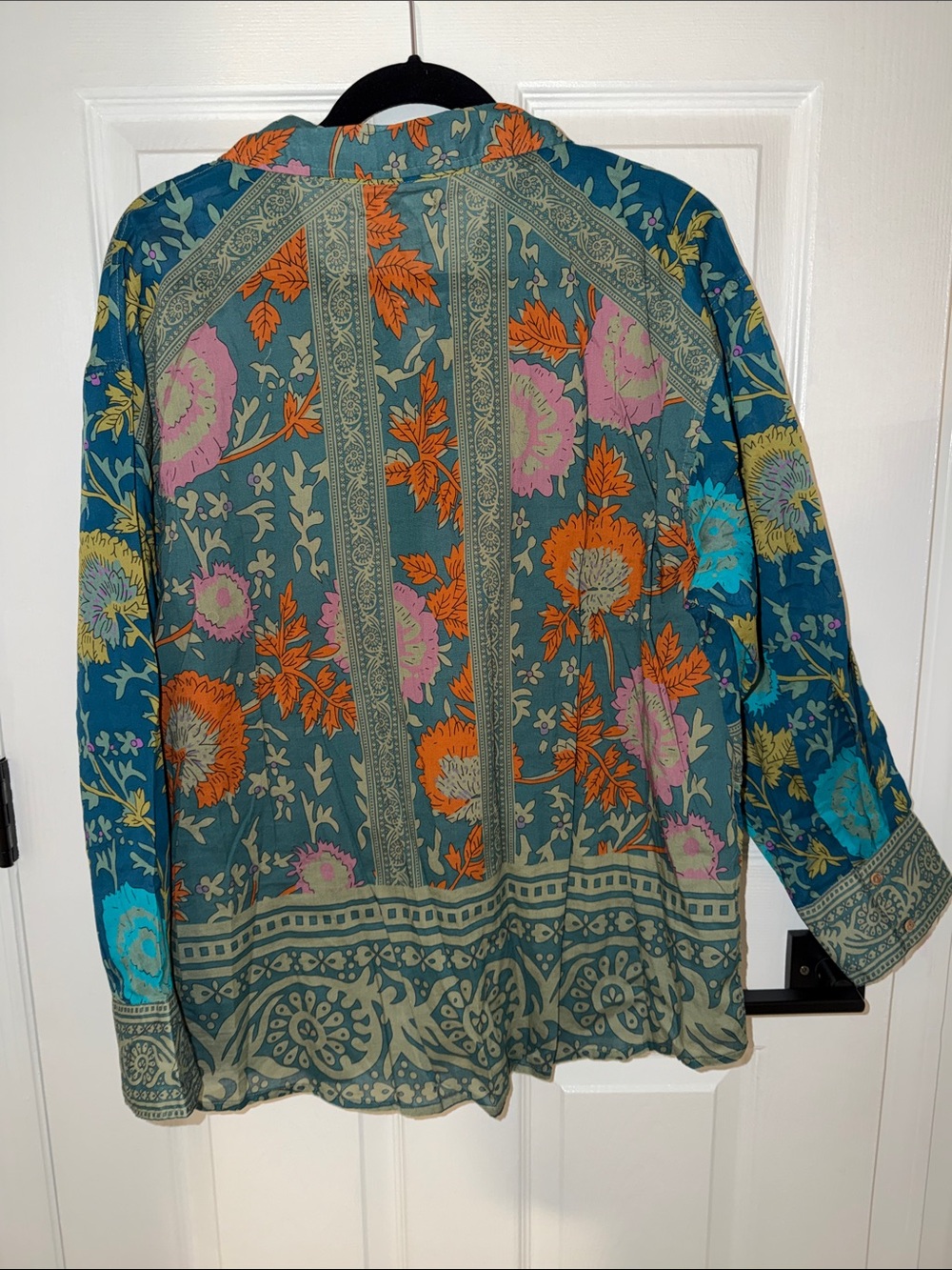 NATURAL LIFE Teal Floral Button-Down Blouse with Orange & Pink Accents - Picture 5 of 5